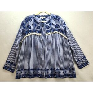 Velzera Boho Embroidered Open Jacket Cover Hippie Sz Large